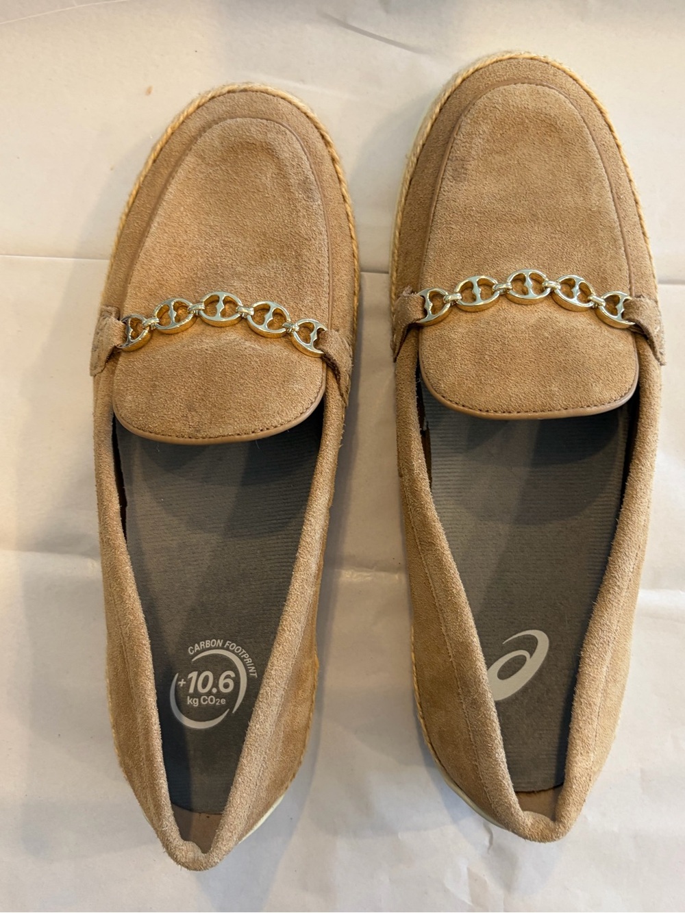 Suede Chain-Trim Loafers in Tan